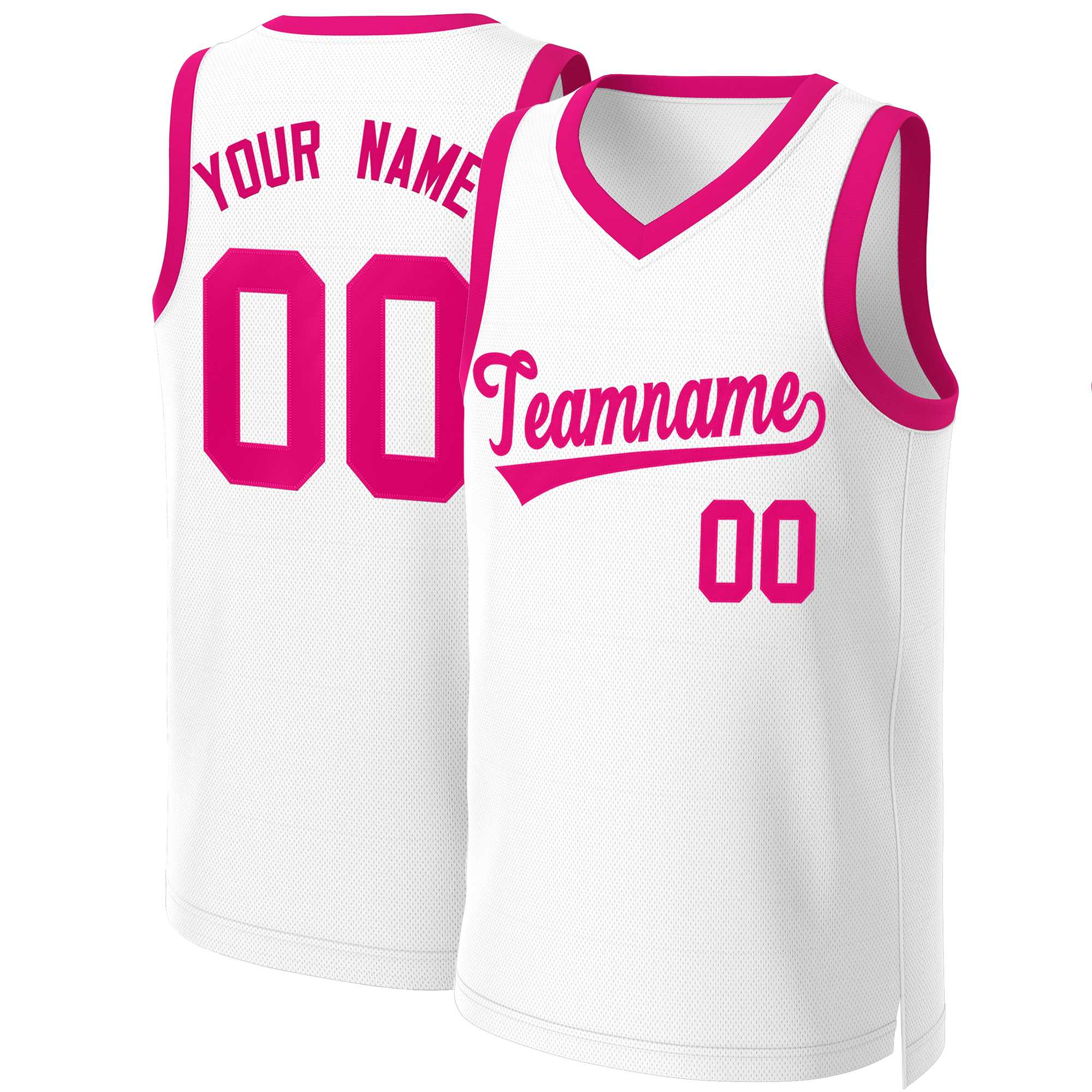 Custom White Pink Classic Tops Basketball Jersey