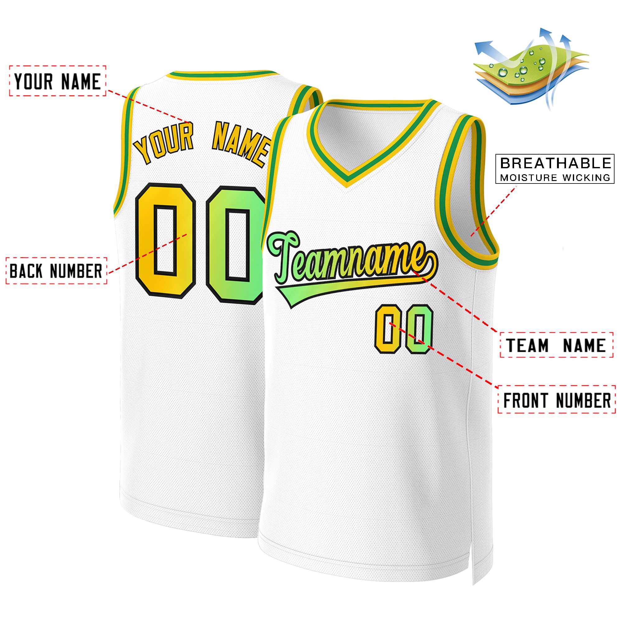 Custom White Green-Black Classic Gradient Fashion Tops Basketball Jersey