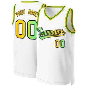 Maillot de basket-ball personnalisé, haut à la mode, dégradé classique, blanc, vert-noir