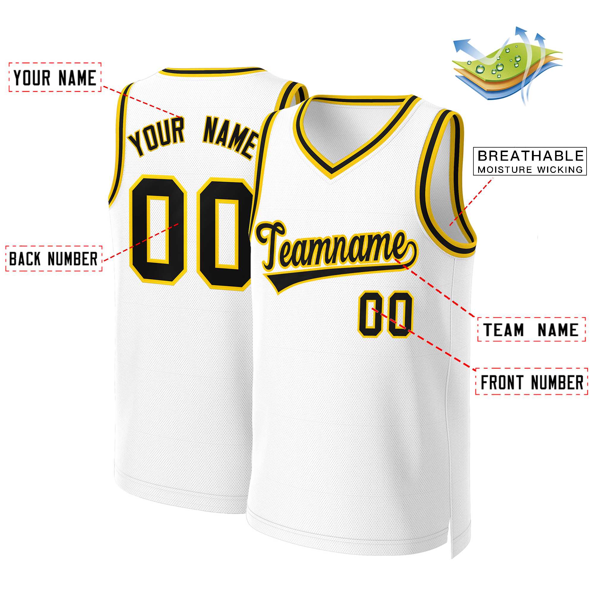 Custom White Black-Yellow Classic Tops Basketball Jersey