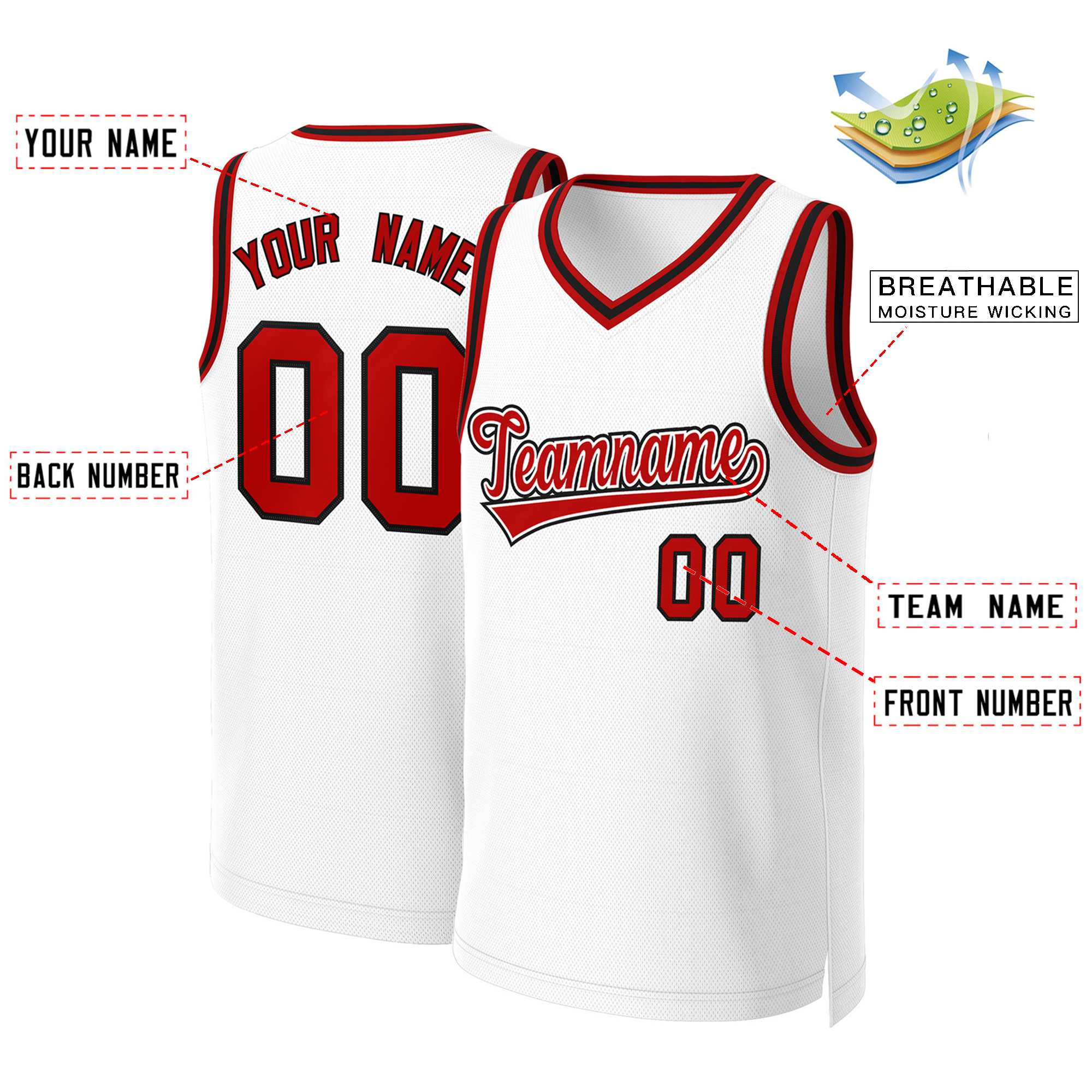 Custom White Red-White Classic Tops Basketball Jersey