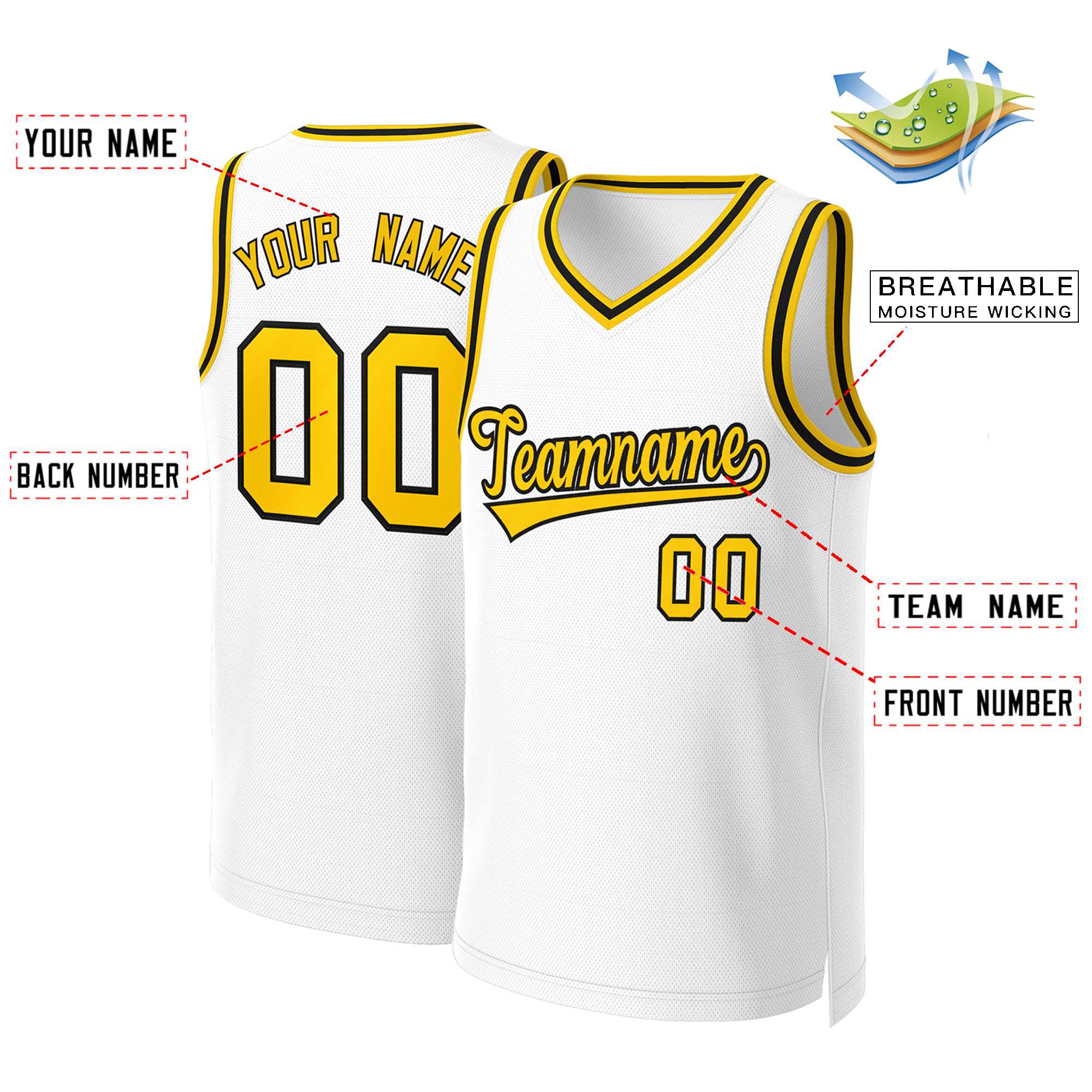 Custom White Yellow-Black Classic Tops Basketball Jersey