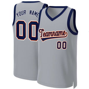 Custom Gray Navy-Orange Classic Tops Basketball Jersey