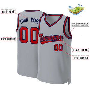 Custom Gray Red-Navy Classic Tops Basketball Jersey