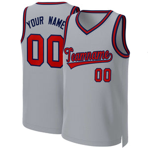 Custom Gray Red-Navy Classic Tops Basketball Jersey