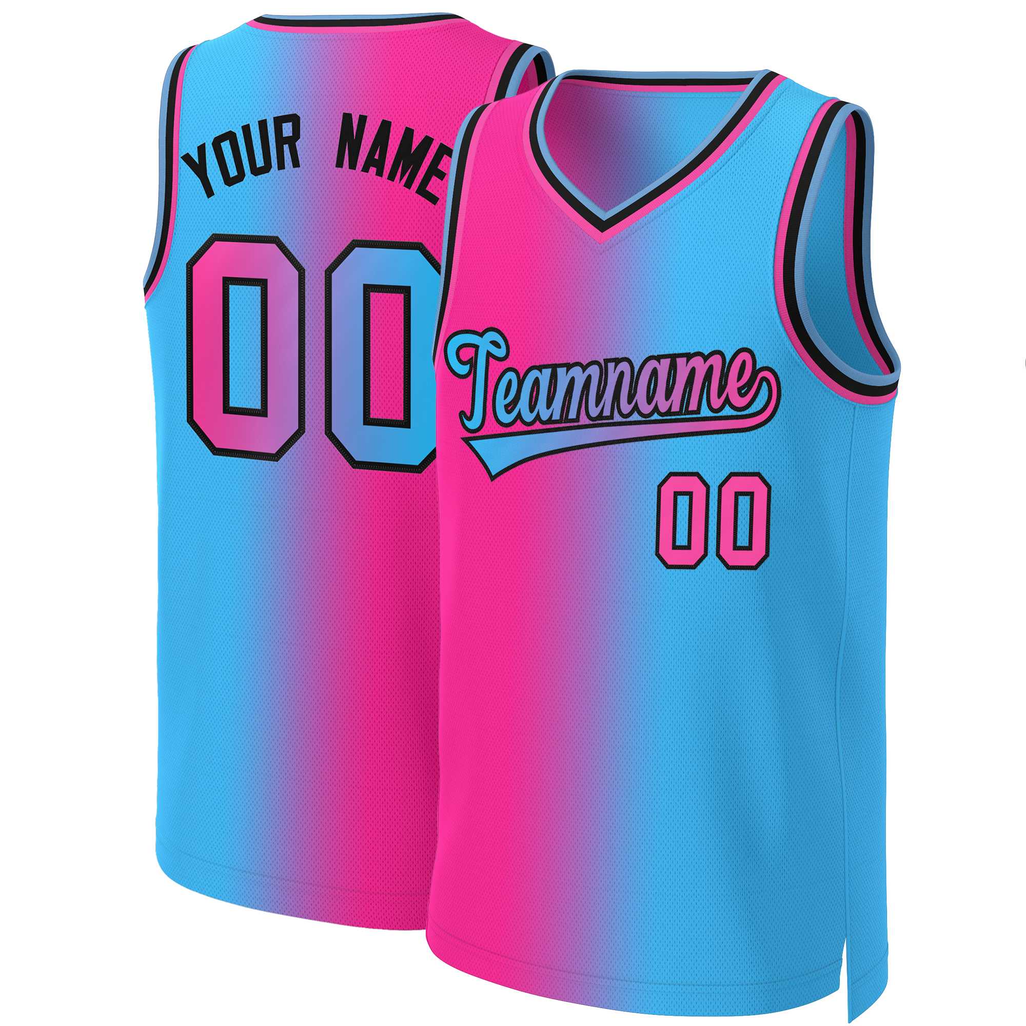 Maillot de basket-ball personnalisé, dégradé rose bleu-noir, hauts à la mode