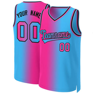 Custom Pink Blue-Black Gradient Fashion Tops Basketball Jersey