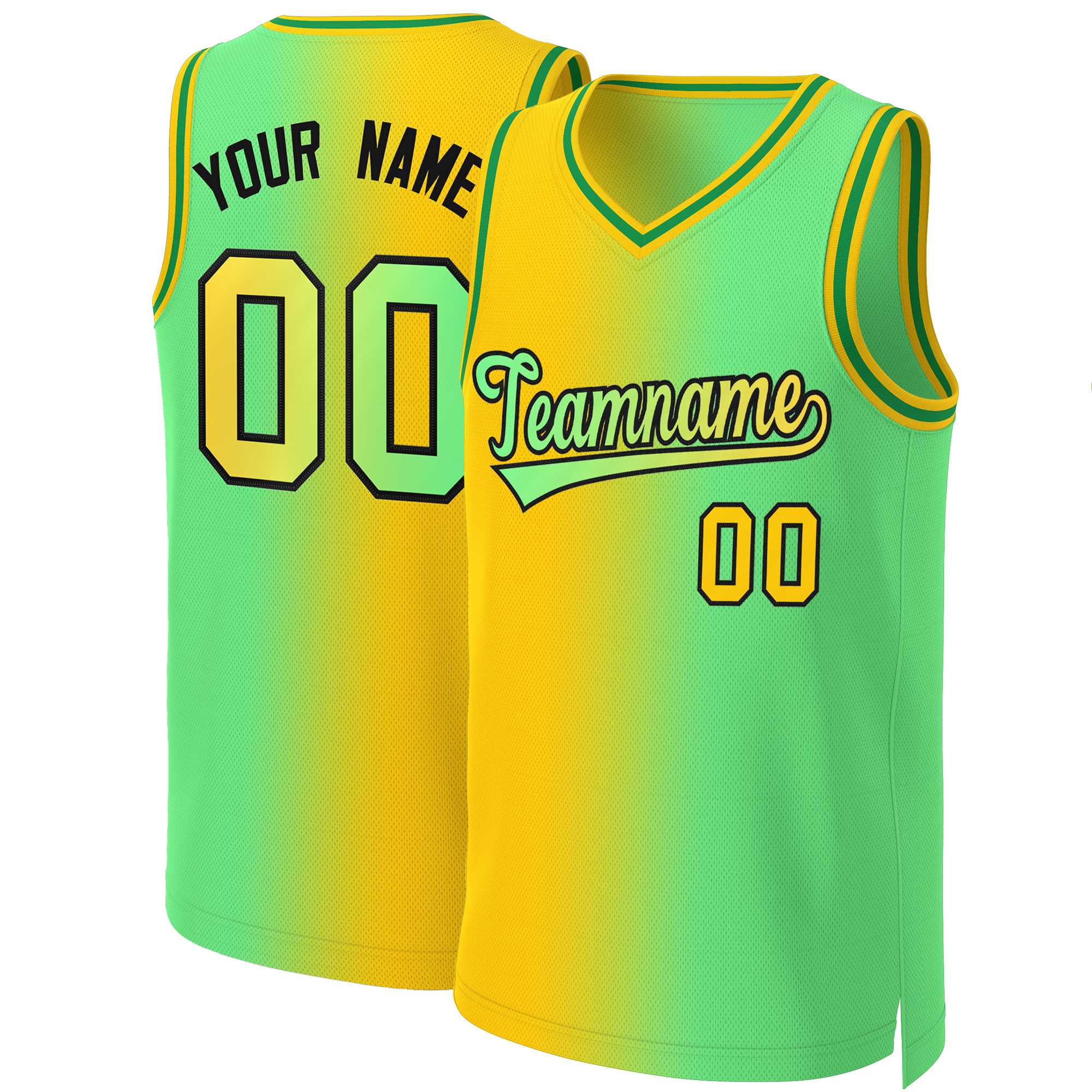 Custom Yellow Neon Green-Black Gradient Fashion Tops Basketball Jersey