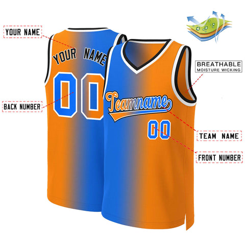 Custom Blue Orange-White Gradient Fashion Tops Basketball Jersey