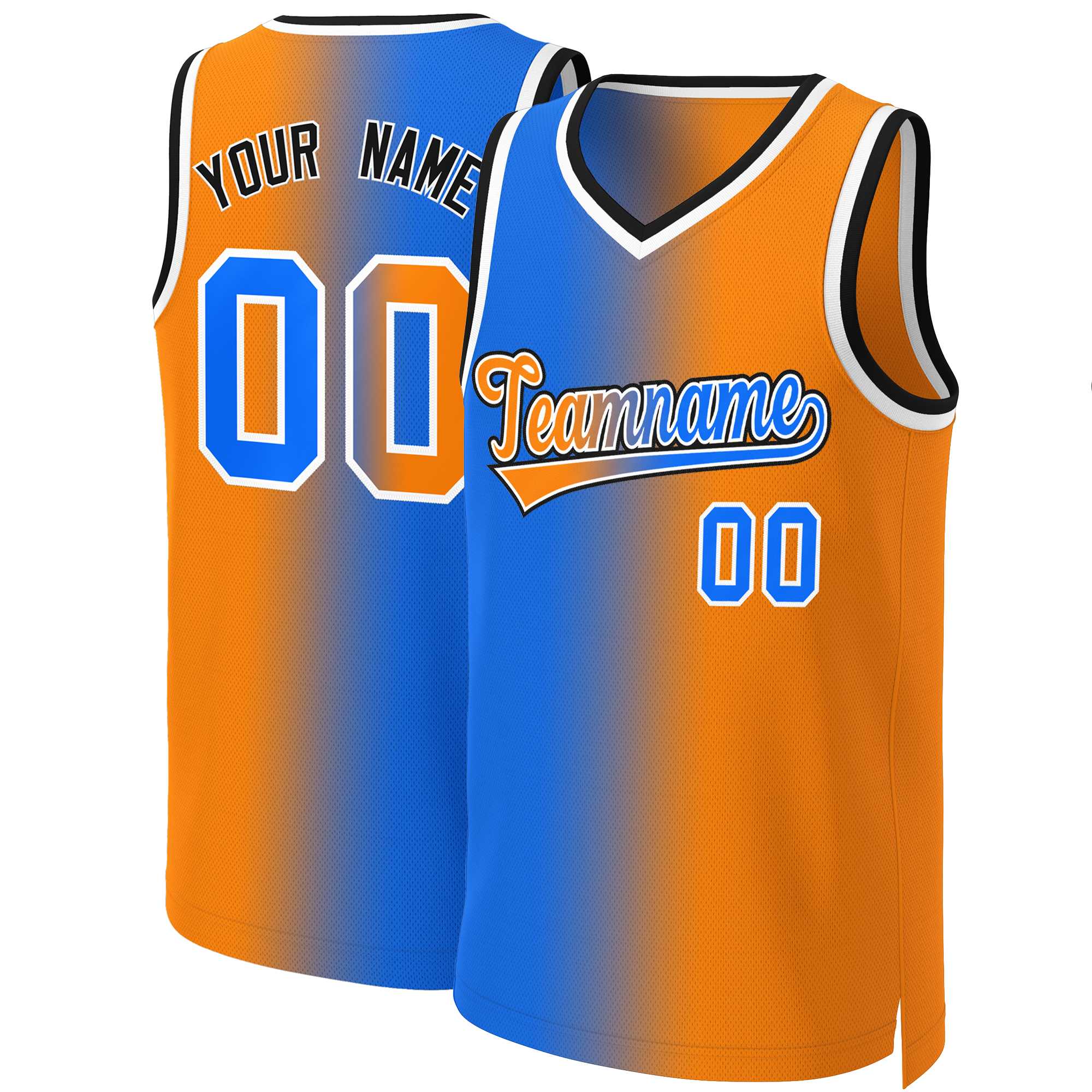 Custom Blue Orange-White Gradient Fashion Tops Basketball Jersey