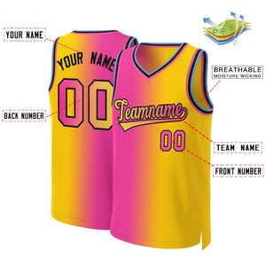 Maillot de basket-ball personnalisé, dégradé rose jaune-noir, hauts à la mode