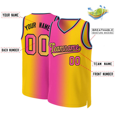Custom Pink Yellow-Black Gradient Fashion Tops Basketball Jersey
