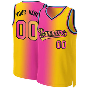 Maillot de basket-ball personnalisé, dégradé rose jaune-noir, hauts à la mode