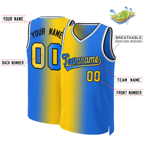 Custom Yellow Blue-Black Gradient Fashion Tops Basketball Jersey