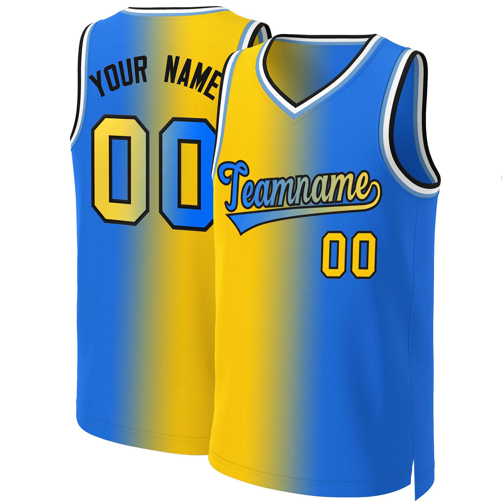 Custom Yellow Blue-Black Gradient Fashion Tops Basketball Jersey