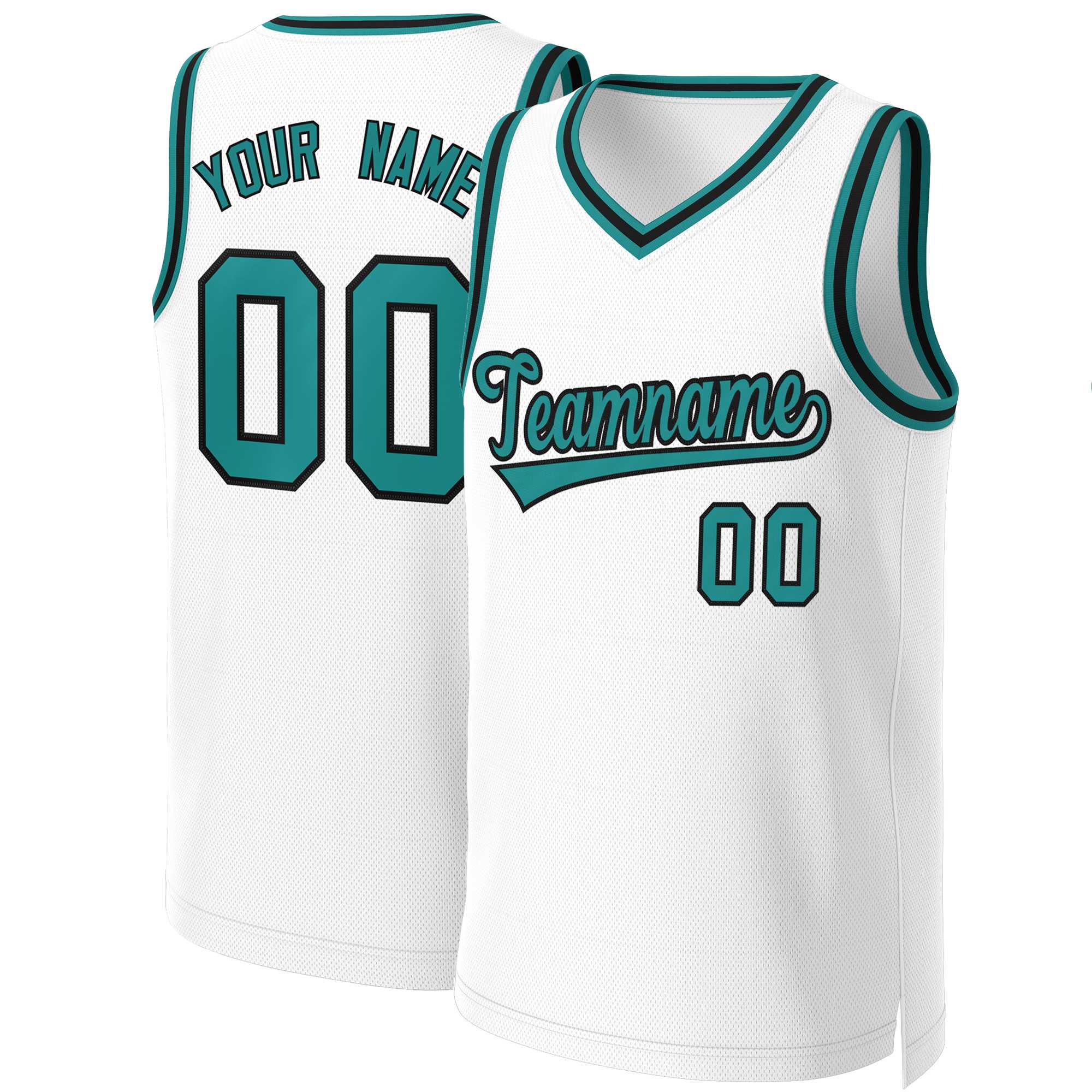 Custom White Teal-Black Classic Tops Basketball Jersey