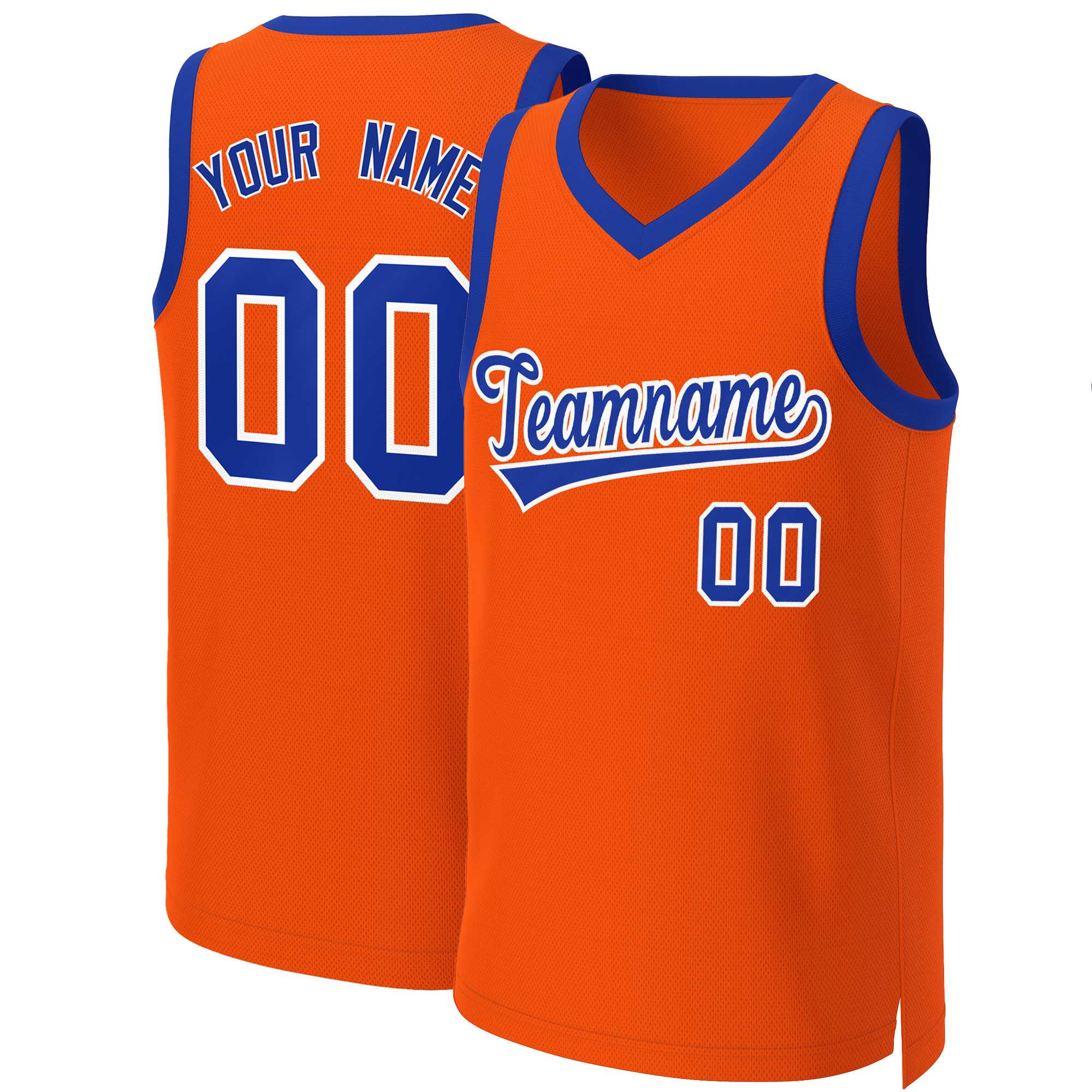 Maillot de basket-ball classique personnalisé Orange Royal-blanc