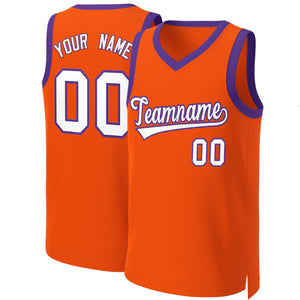 Maillot de basket-ball classique personnalisé Orange blanc-violet