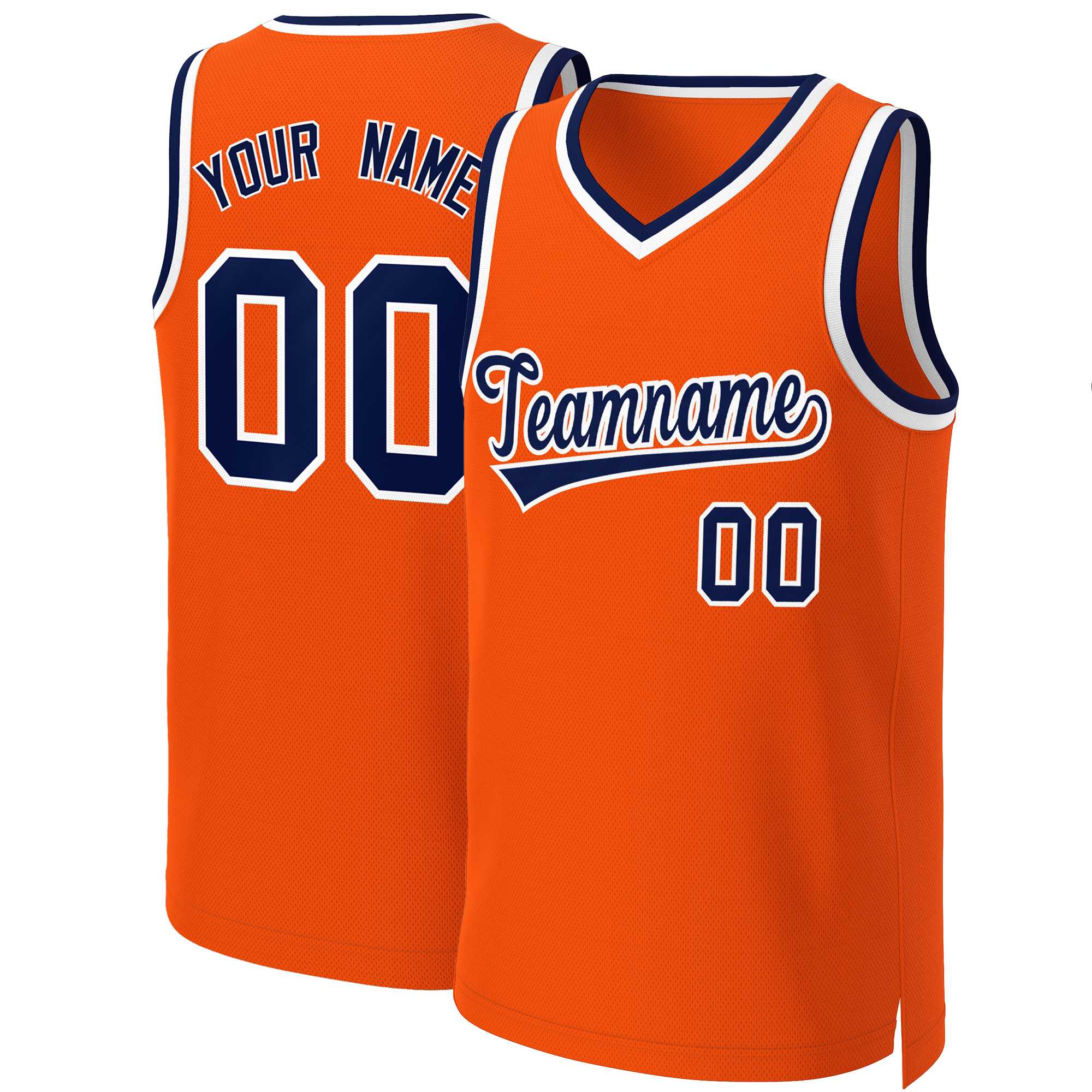 Maillot de basket-ball classique personnalisé Orange marine-blanc