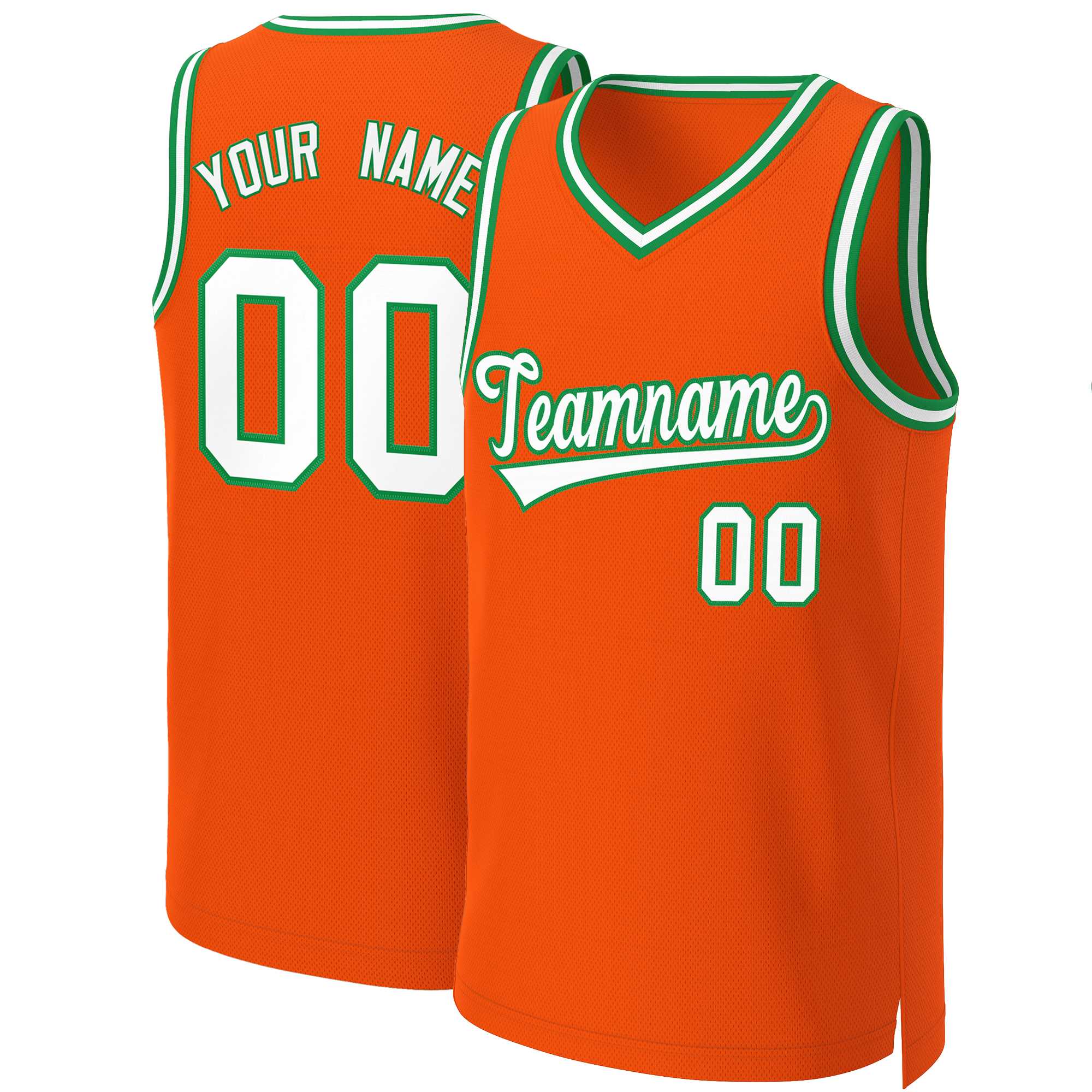 Maillot de basket-ball classique personnalisé Orange blanc-vert Kelly