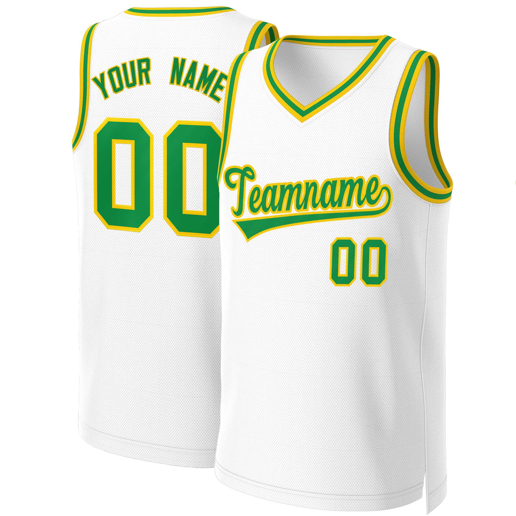 Custom White Green-Yellow Classic Tops Basketball Jersey