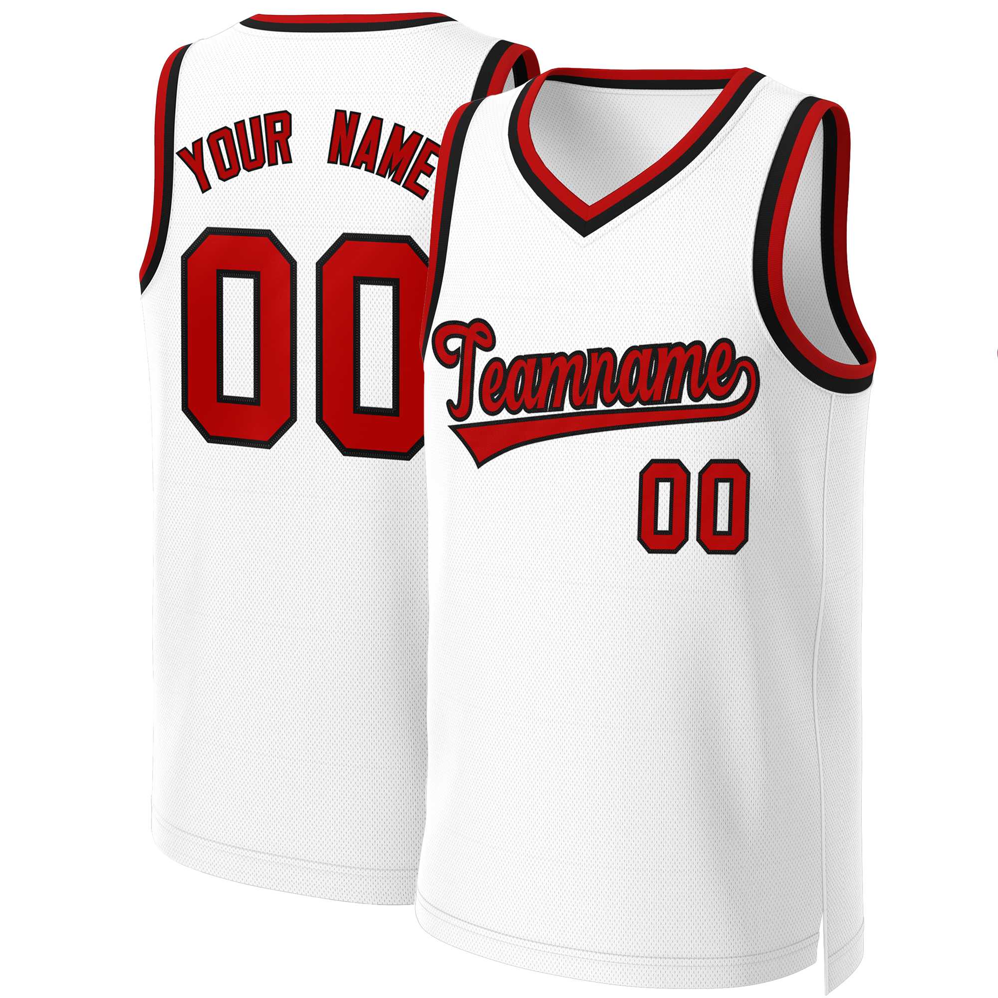 Maillot de basket-ball classique personnalisé blanc rouge-noir