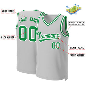 Custom Gray Kelly Green-White Classic Tops Basketball Jersey