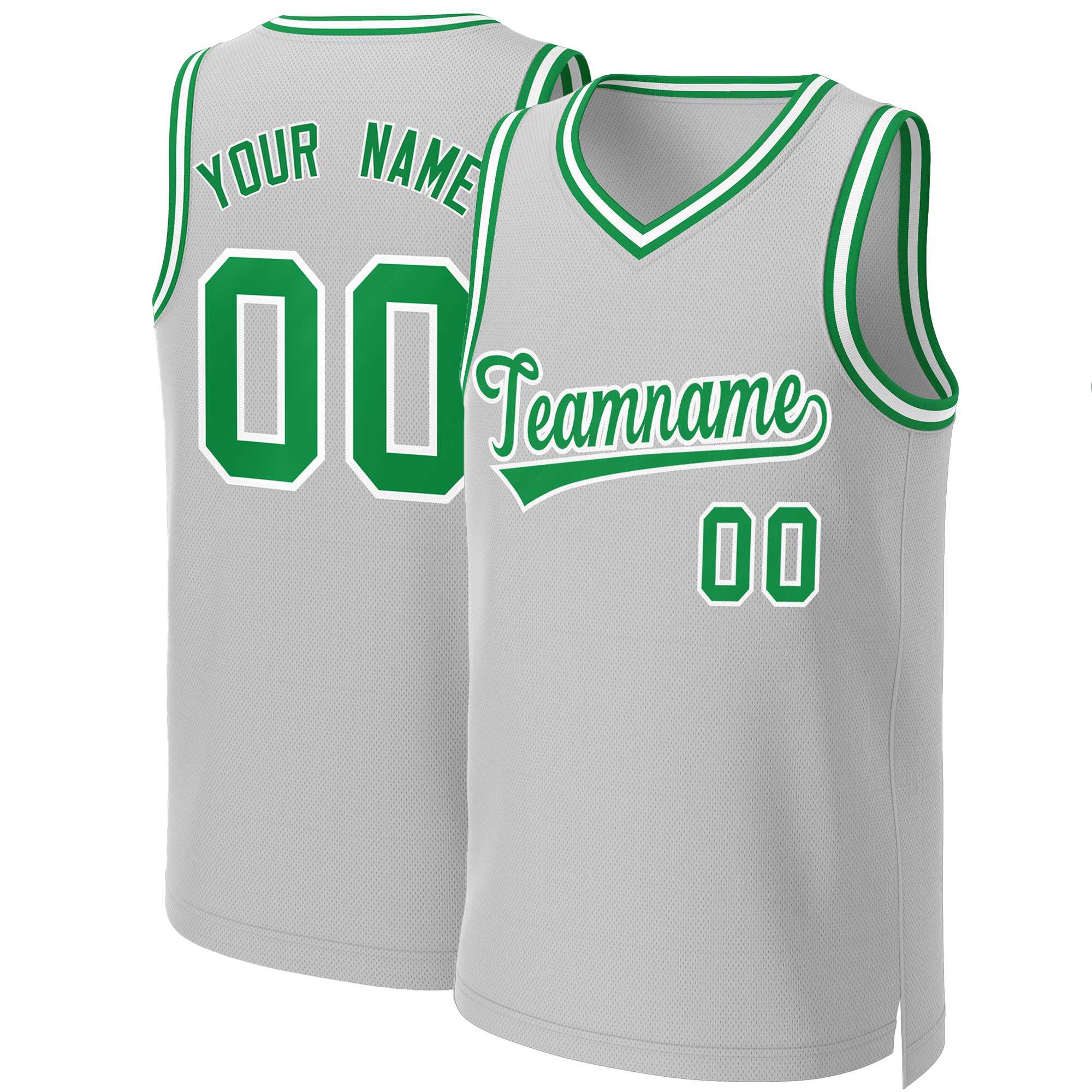 Custom Gray Kelly Green-White Classic Tops Basketball Jersey