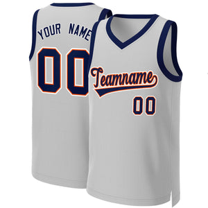 Custom Gray Navy-Orange Classic Tops Basketball Jersey