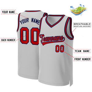 Custom Gray Red-Navy Classic Tops Basketball Jersey