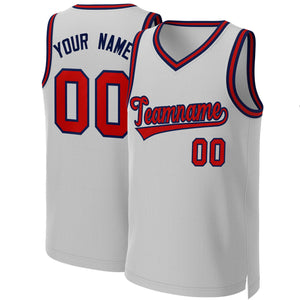 Custom Gray Red-Navy Classic Tops Basketball Jersey