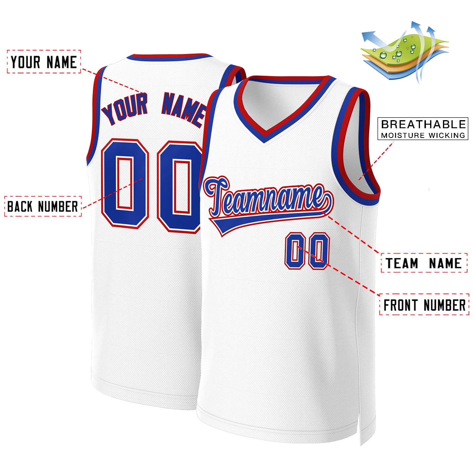 Custom White Royal-White Classic Tops Basketball Jersey