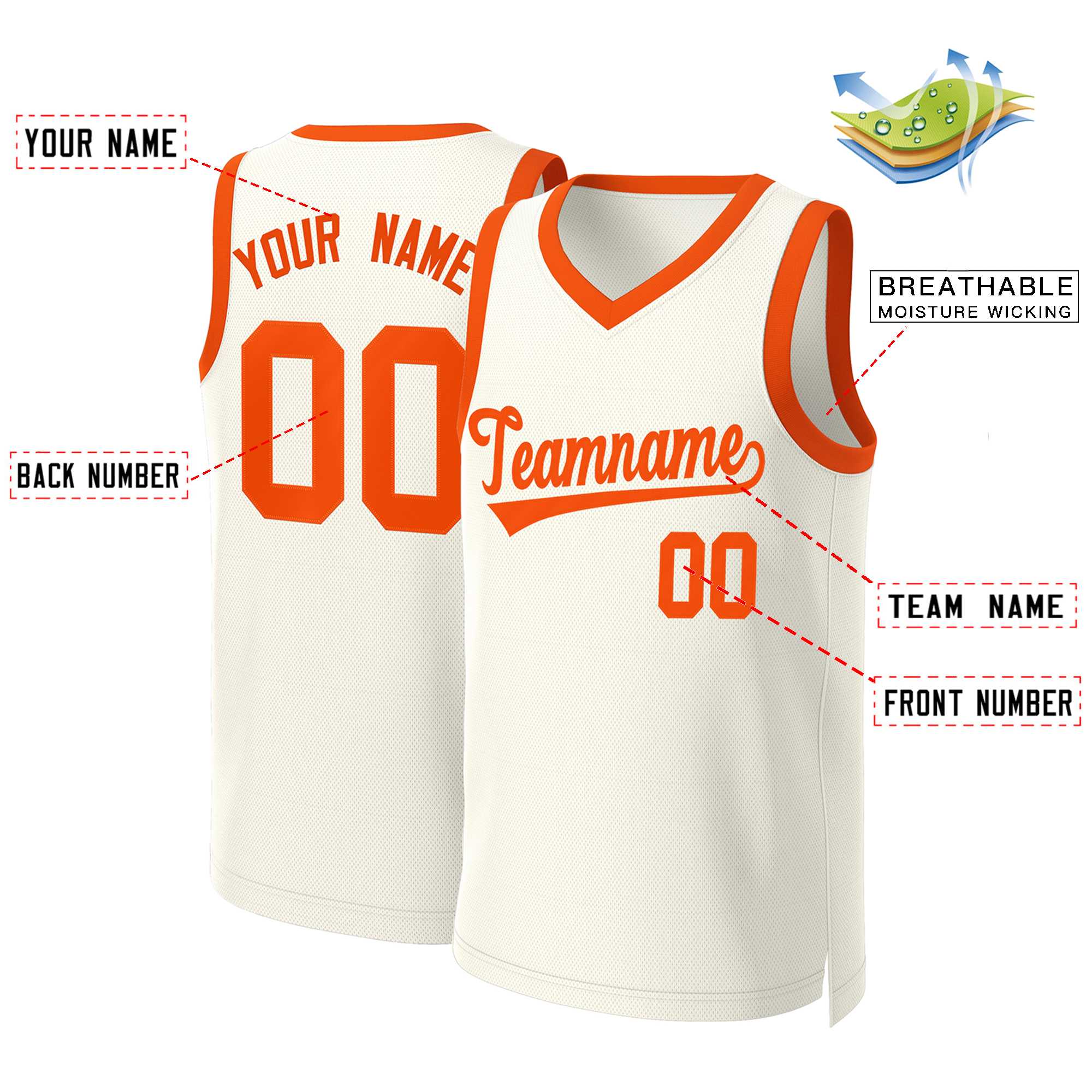 Maillot de basket-ball classique personnalisé kaki Orange