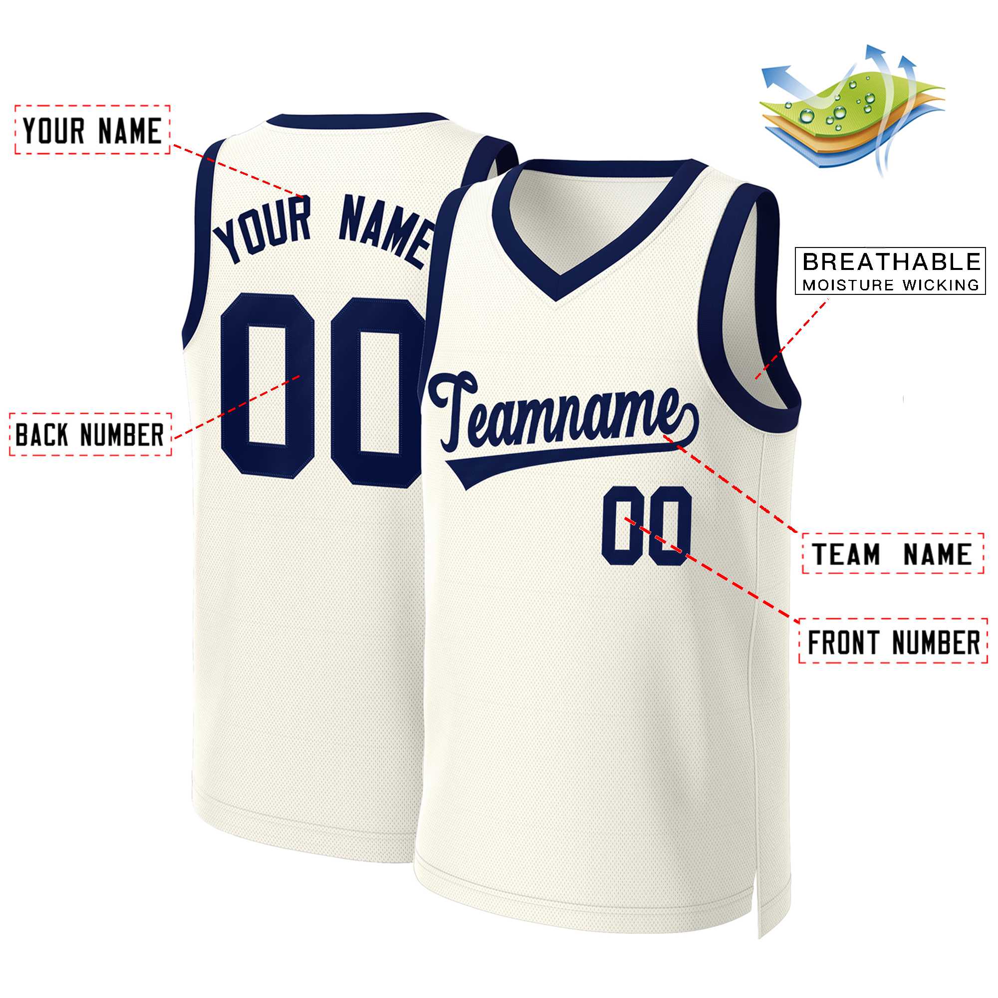 Maillot de basket-ball classique personnalisé kaki marine