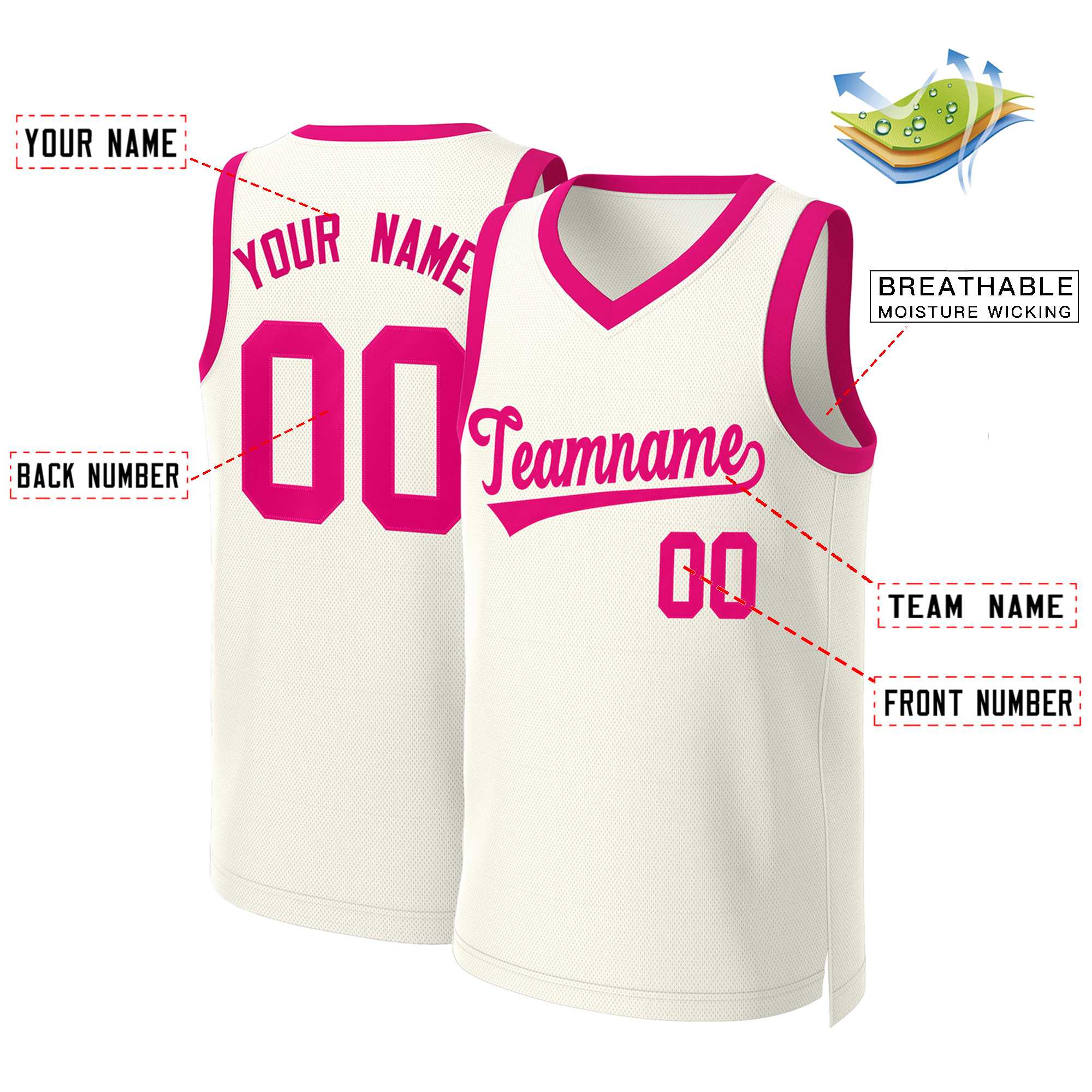 Maillot de basket-ball classique rose kaki personnalisé