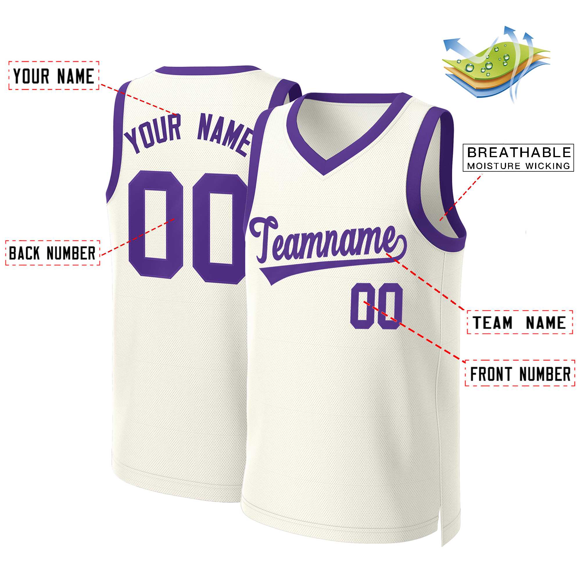 Maillot de basket-ball classique personnalisé kaki violet