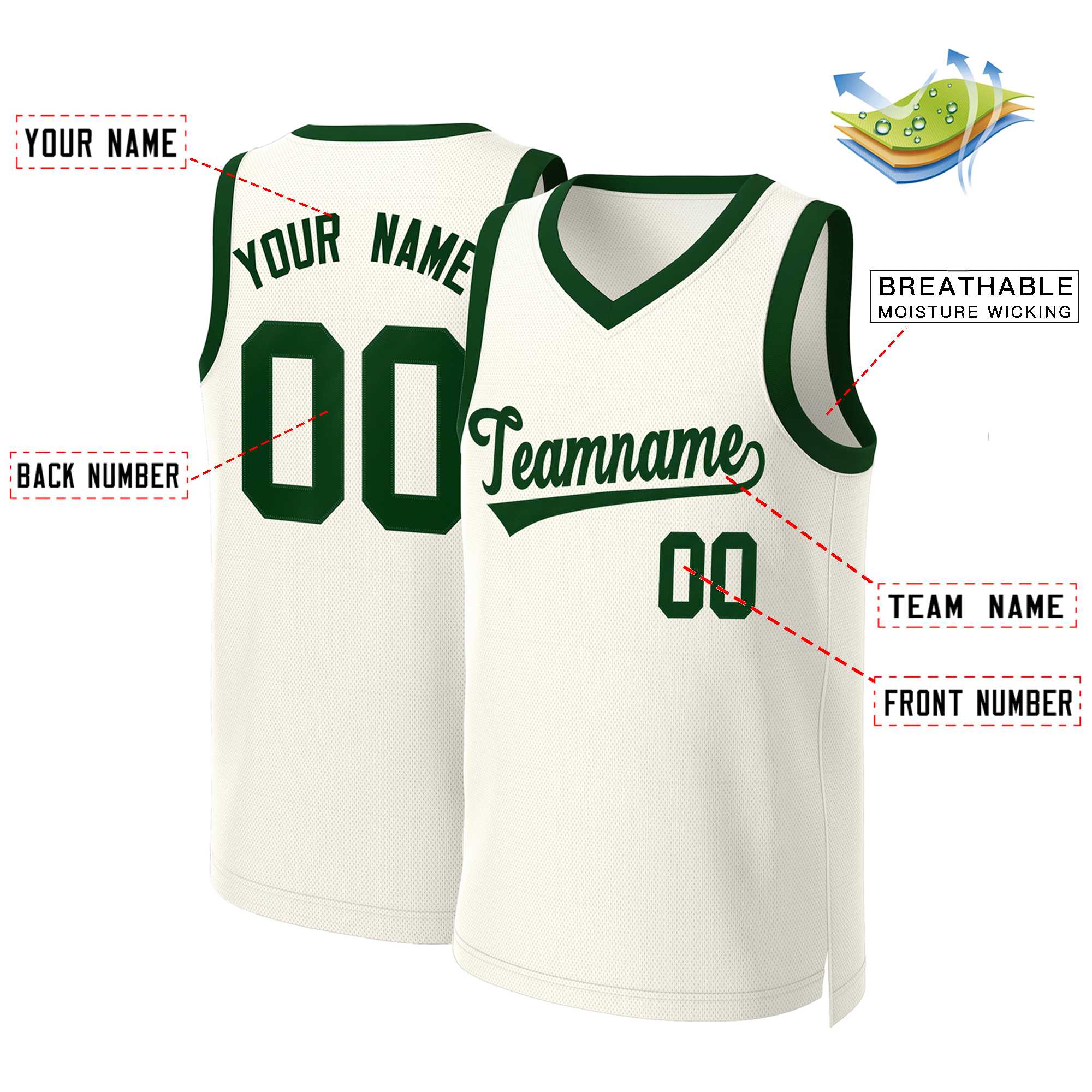 Maillot de basket-ball classique vert kaki personnalisé