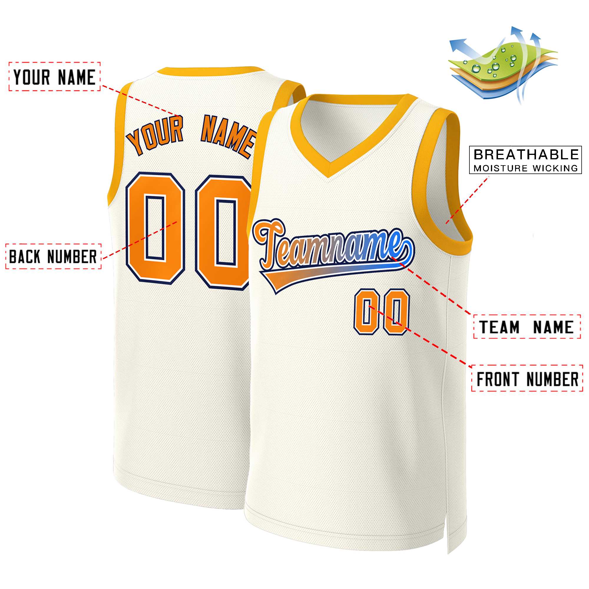 Custom Khaki Orange-White Classic Gradient Fashion Tops Basketball Jersey