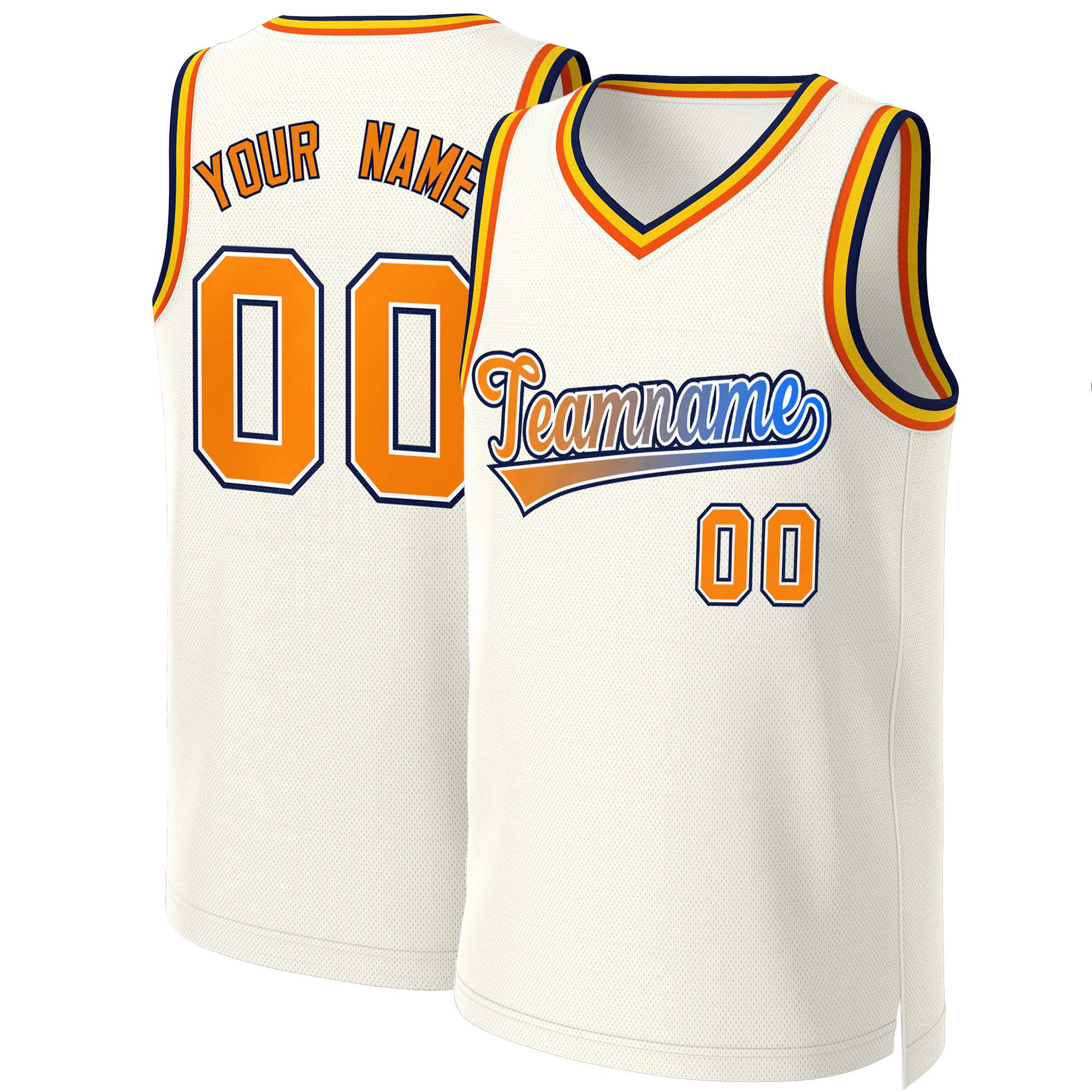 Custom Khaki Orange-White Classic Gradient Fashion Tops Basketball Jersey