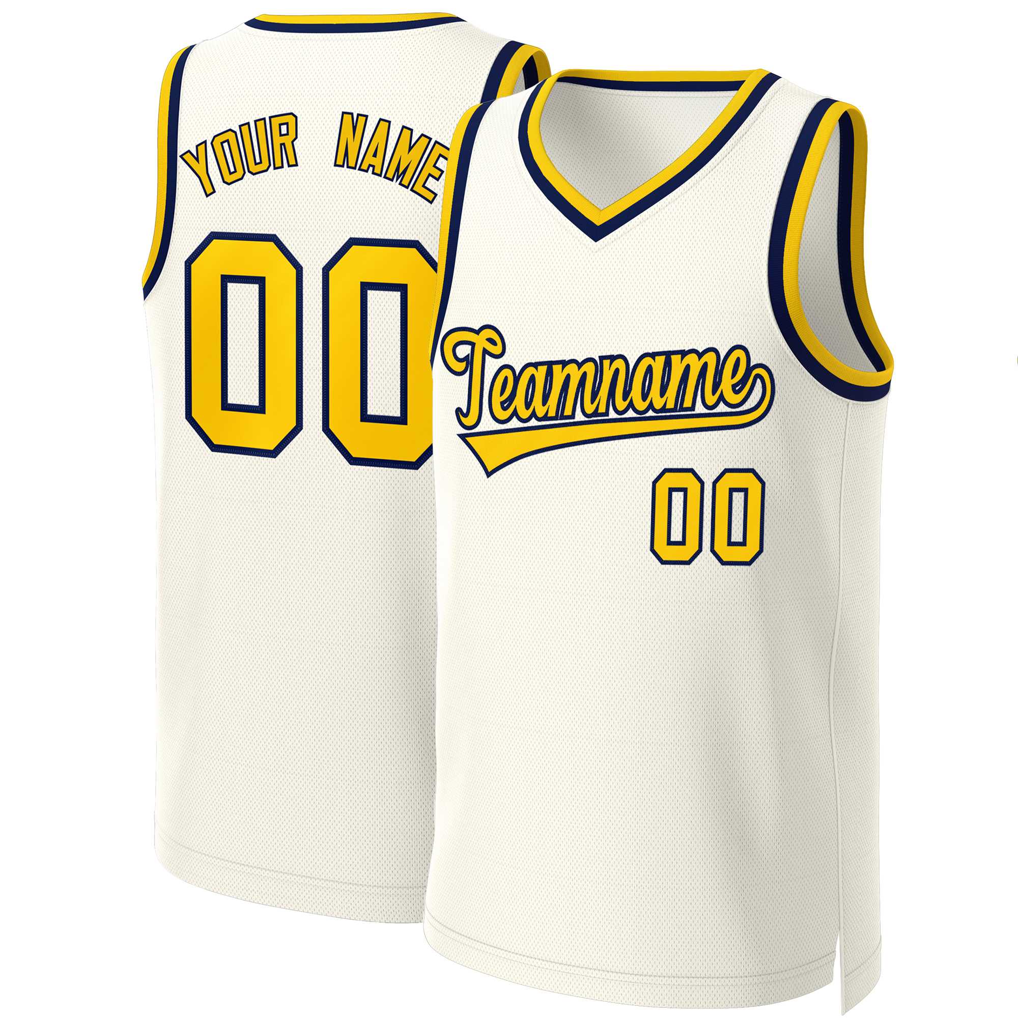 Maillot de basket-ball classique personnalisé kaki jaune-marine