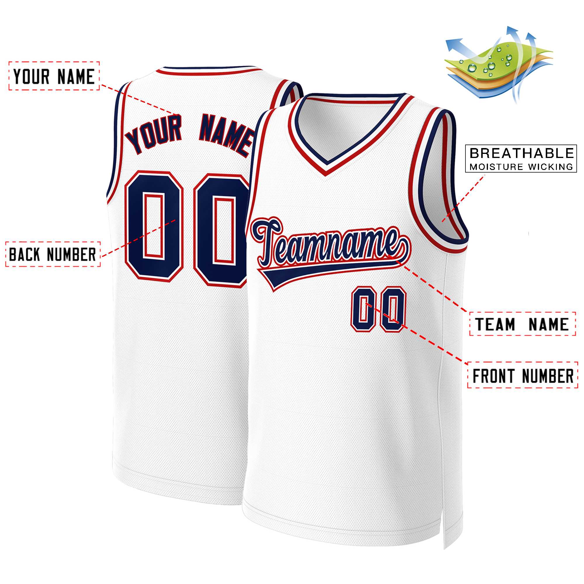 Custom White Navy-White Classic Tops Basketball Jersey