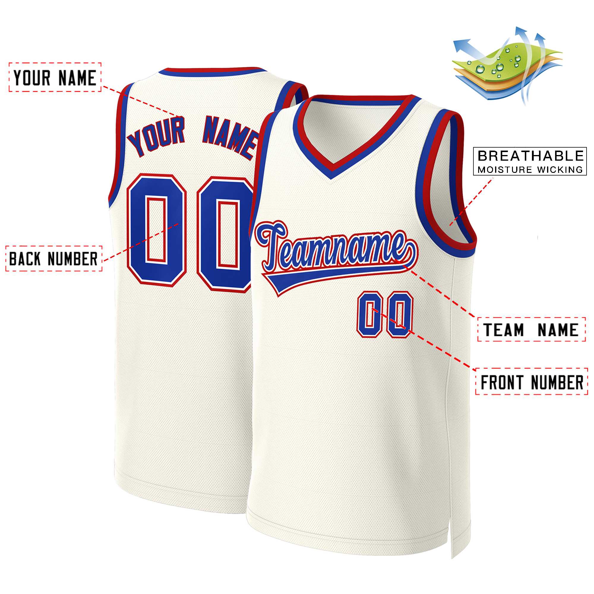 Maillot de basket-ball classique kaki personnalisé, Royal-blanc