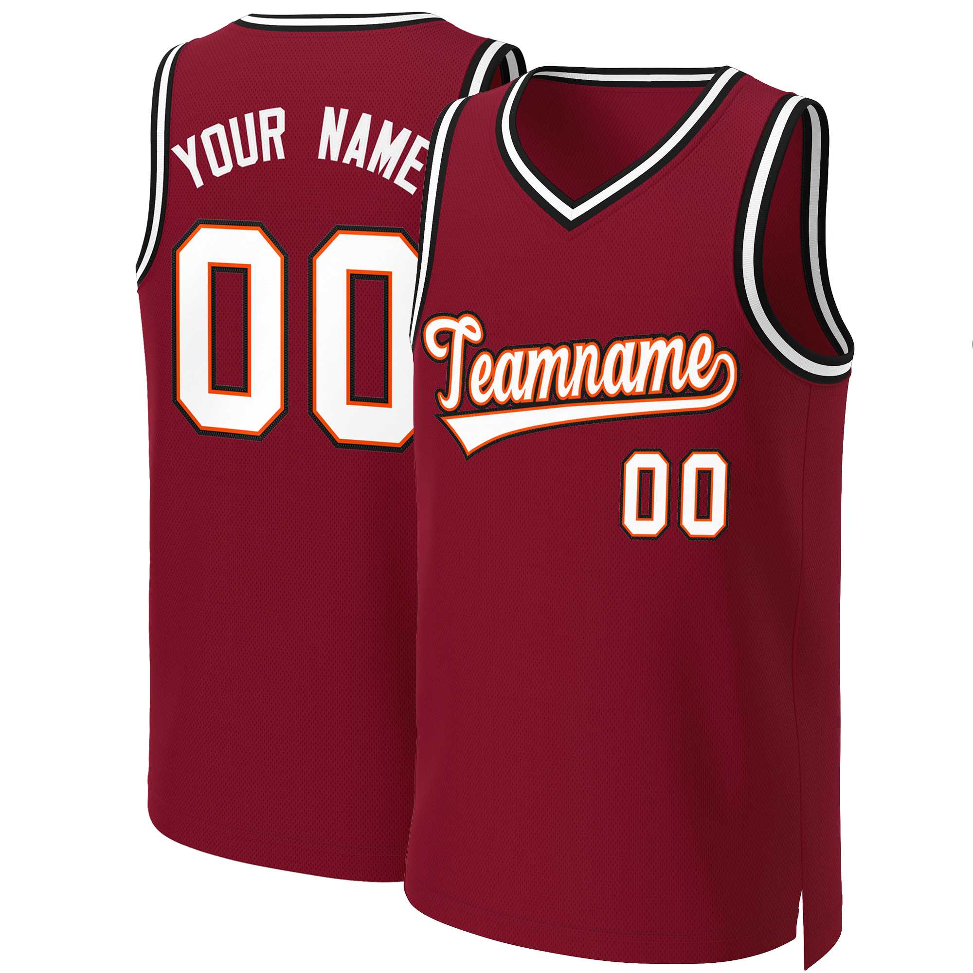 Custom Maroon White-Orange Classic Tops Basketball Jersey