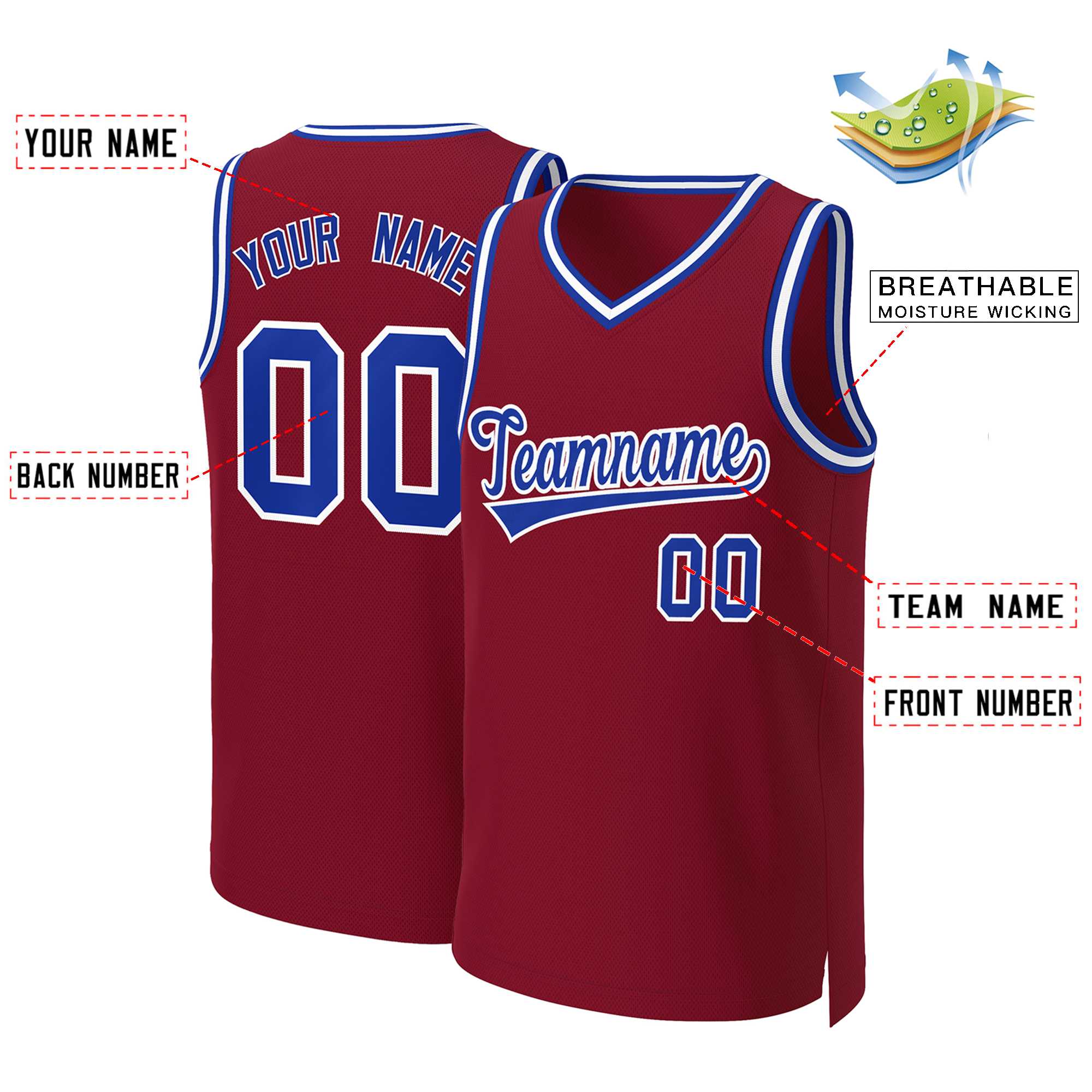 Custom Maroon Royal-White Classic Tops Basketball Jersey