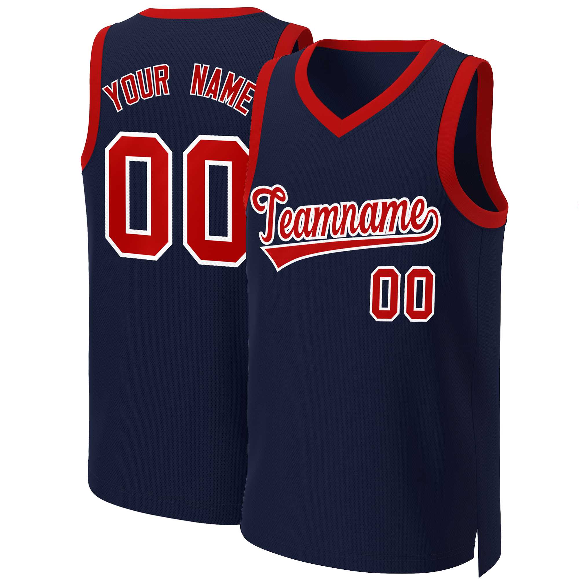 Maillot de basket-ball classique personnalisé, bleu marine, rouge et blanc