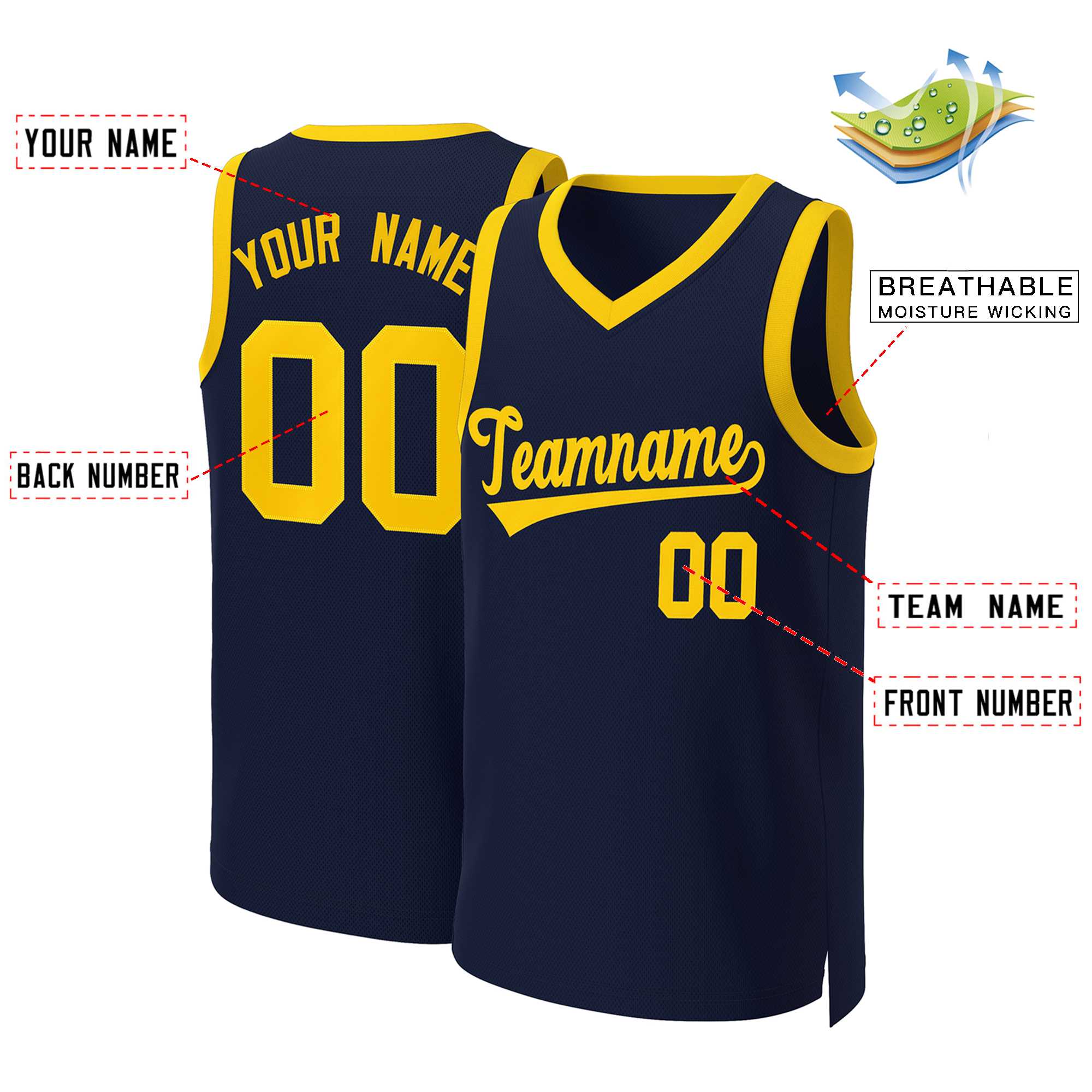 Custom Navy Yellow Classic Tops Basketball Jersey