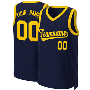 Maillot de basket-ball classique jaune marine personnalisé