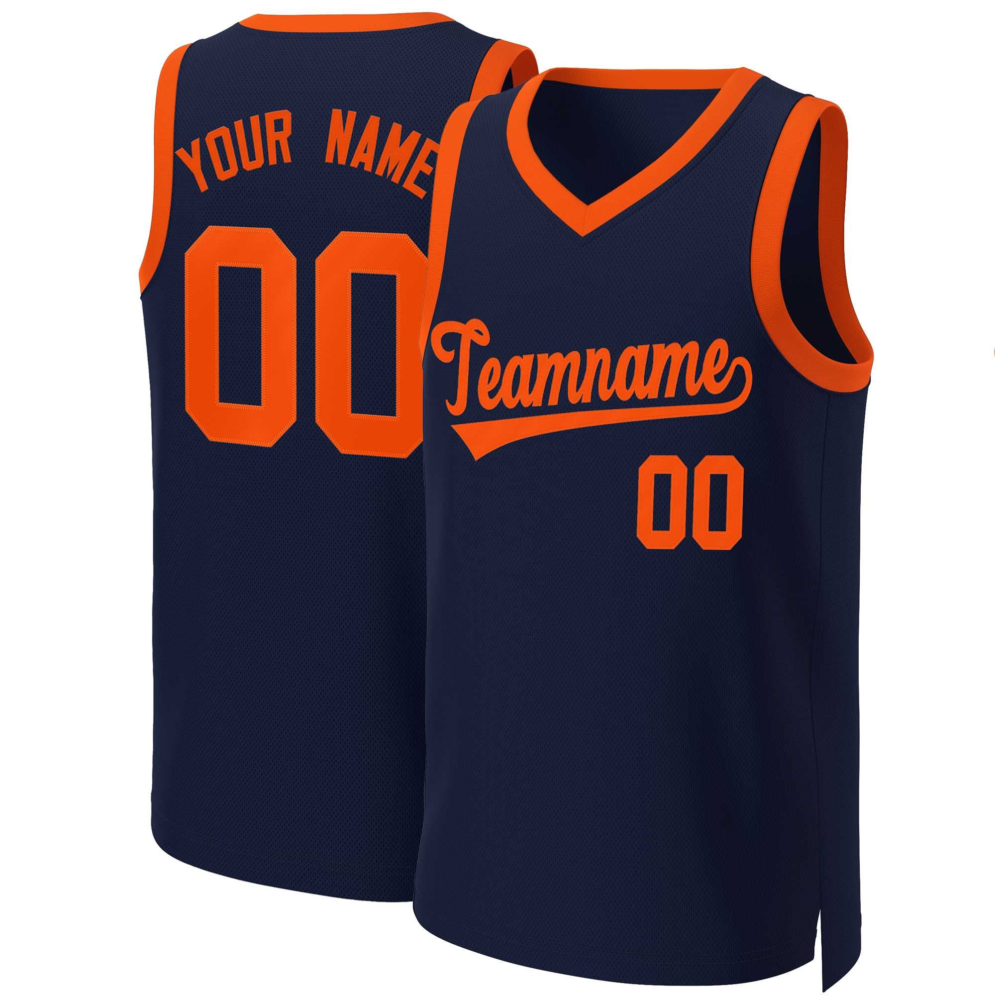 Custom Navy Orange Classic Tops Basketball Jersey