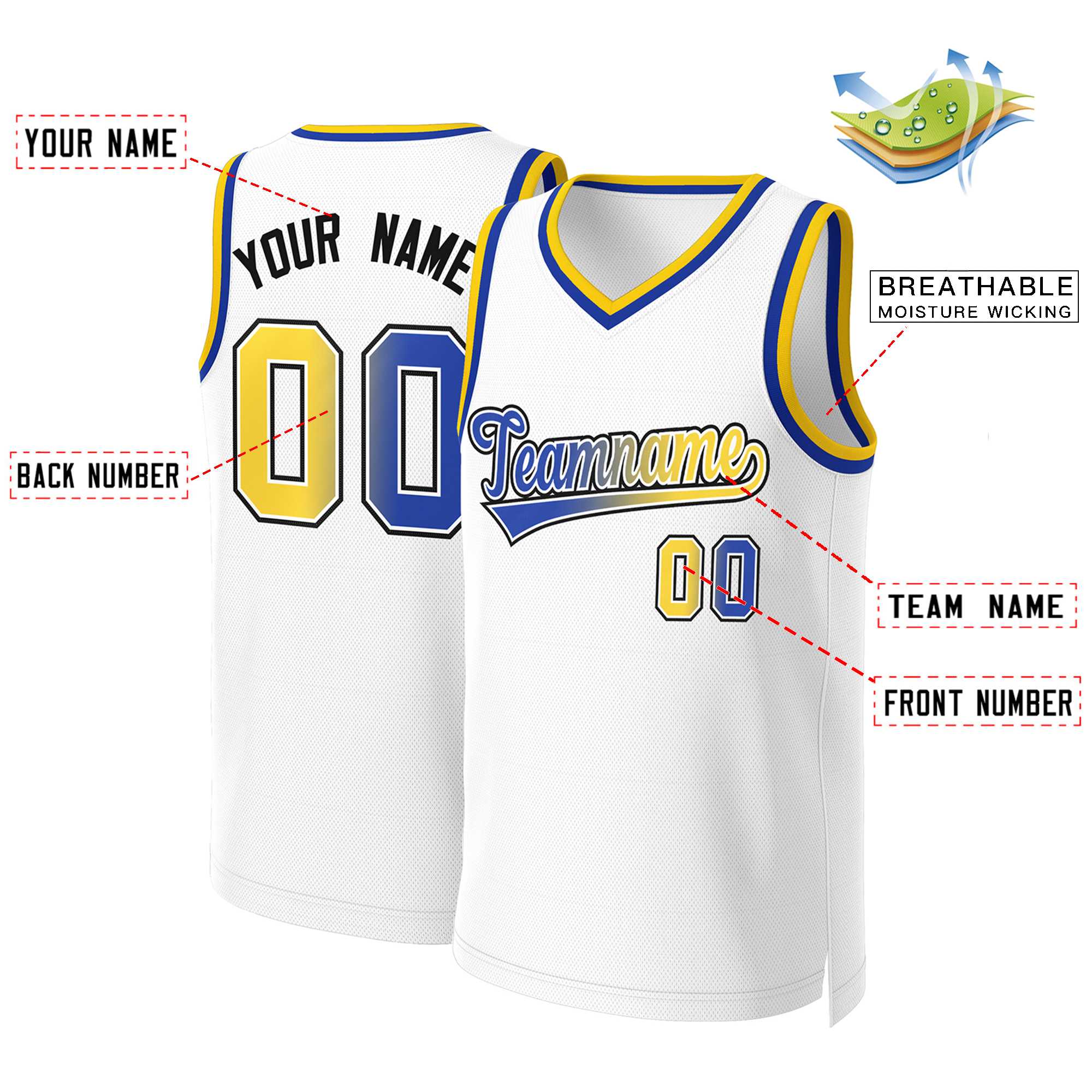 Custom White Royal-White Classic Gradient Fashion Tops Basketball Jersey