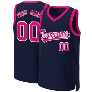 Custom Navy Pink-White Classic Tops Basketball Jersey